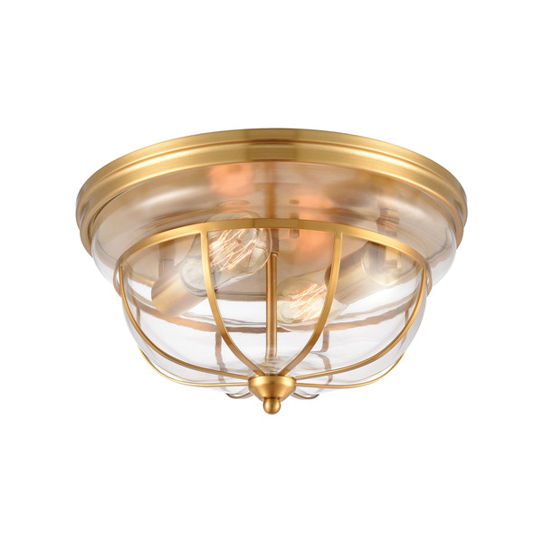 Elk Lighting Manhattan Boutique 2-Lght Flush Mount in Brushed Brss with Clear Glass 46574/2